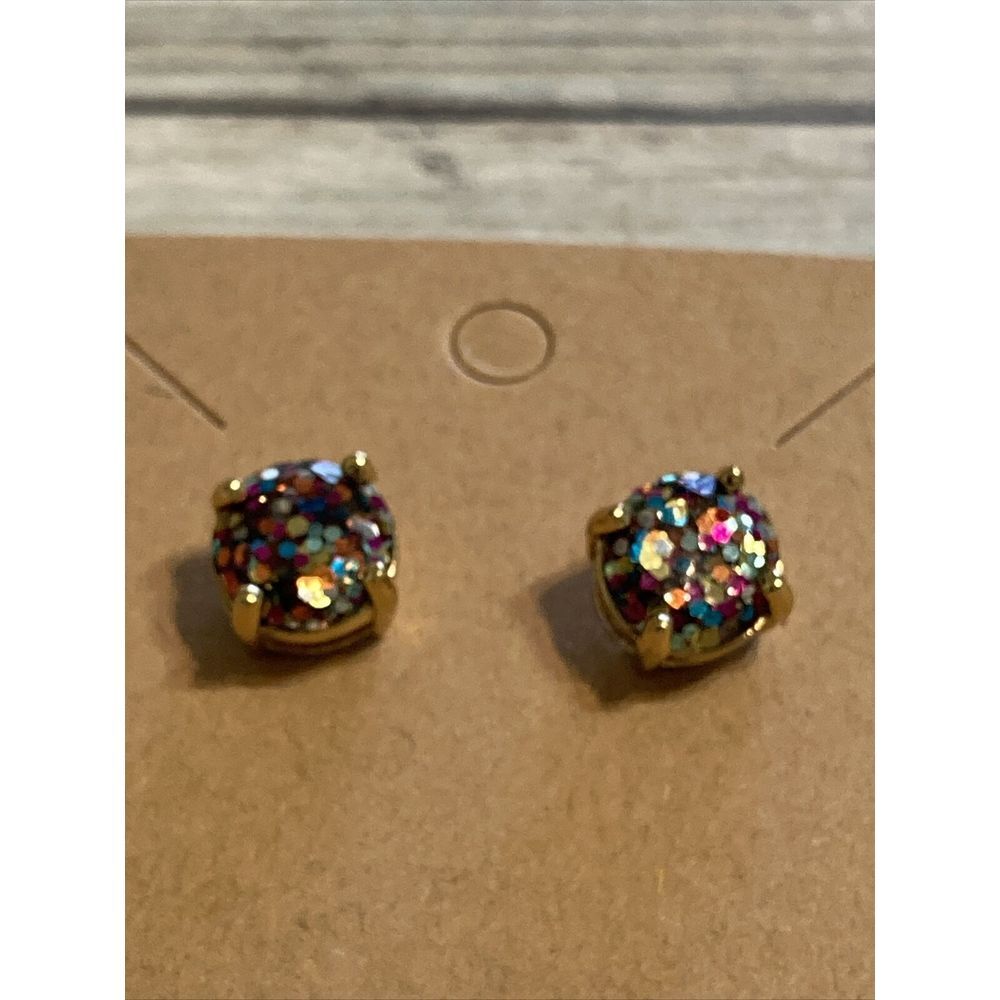 Gold‎ Confetti Post EARRINGS Rainbow Glitter NWOT